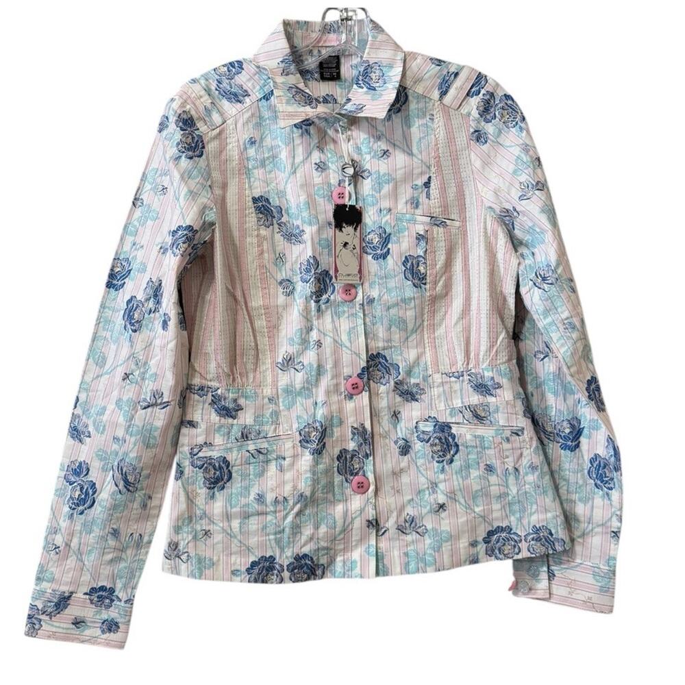 Custo Barcelona Women US Size 4 Button Down Long Sleeve Metallic Designer City
